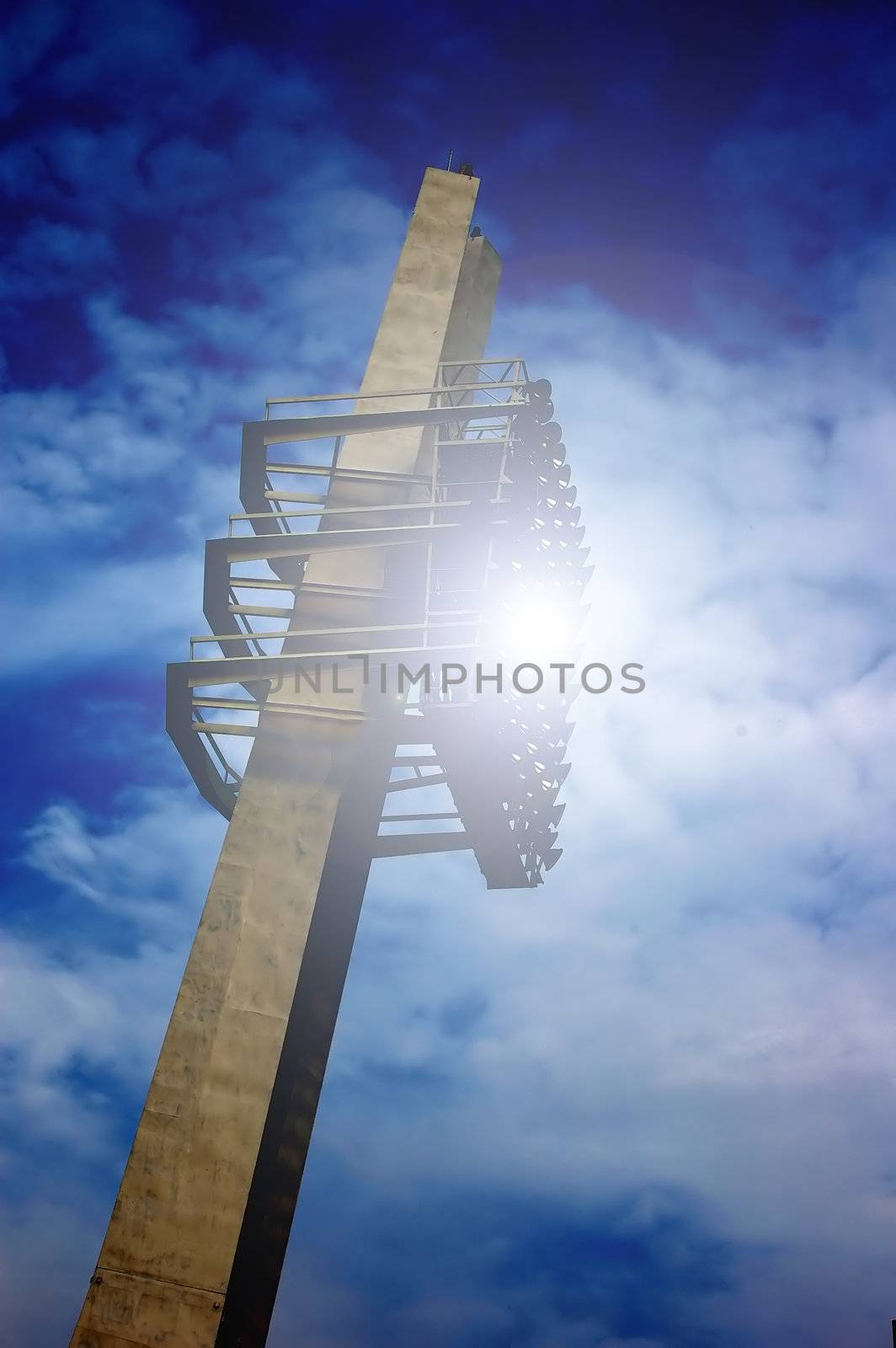 Stadium light construction at night