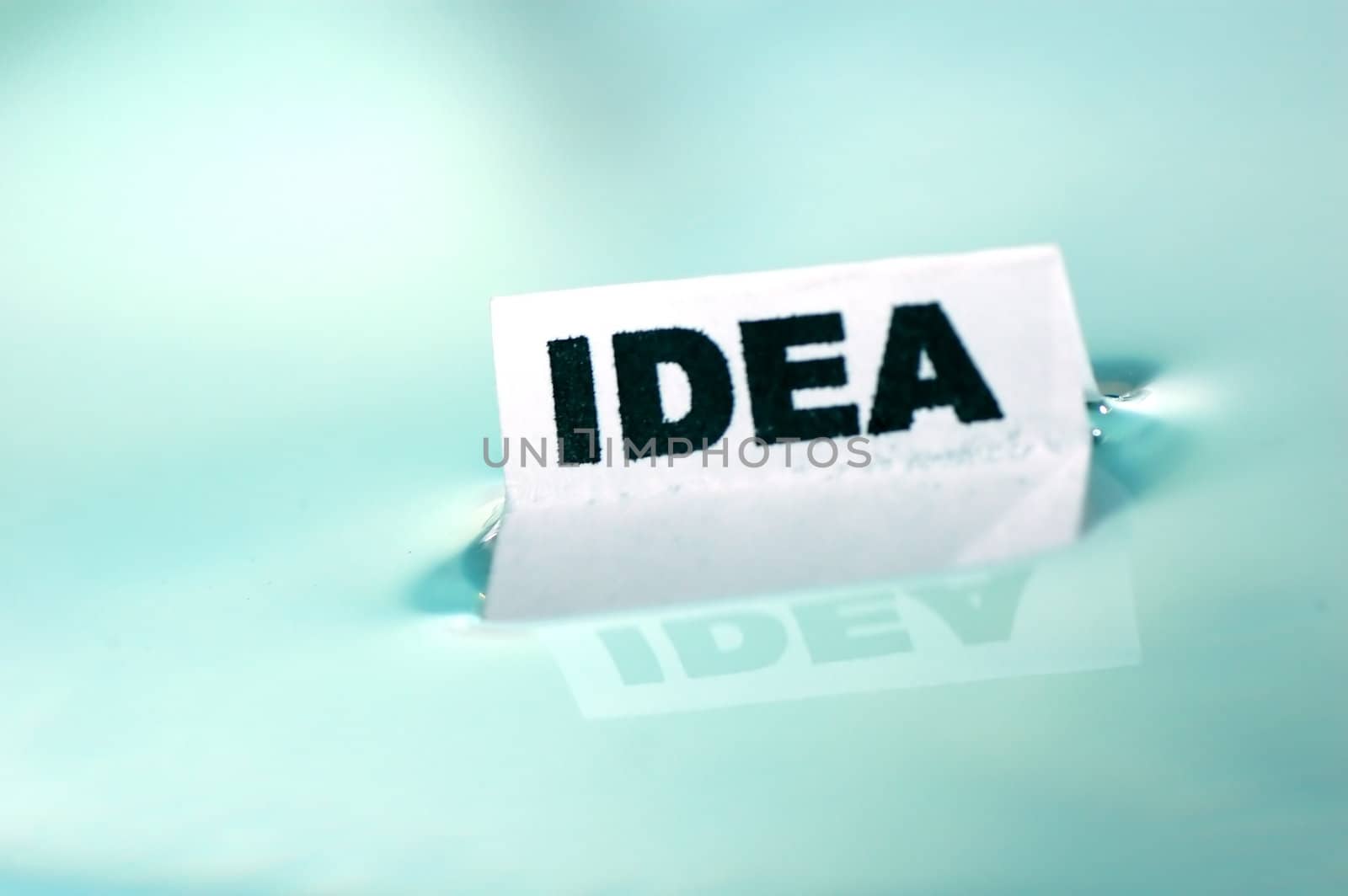 Card floating on water surface with printed word: IDEA
