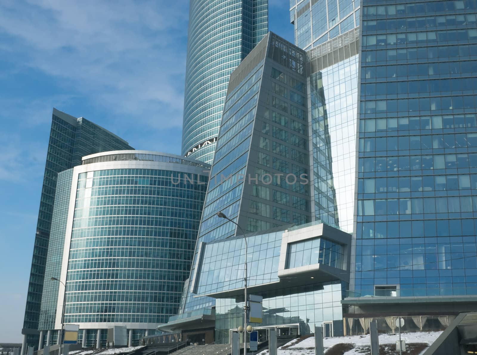 Office buildings of Moscow business center in winter sunny day