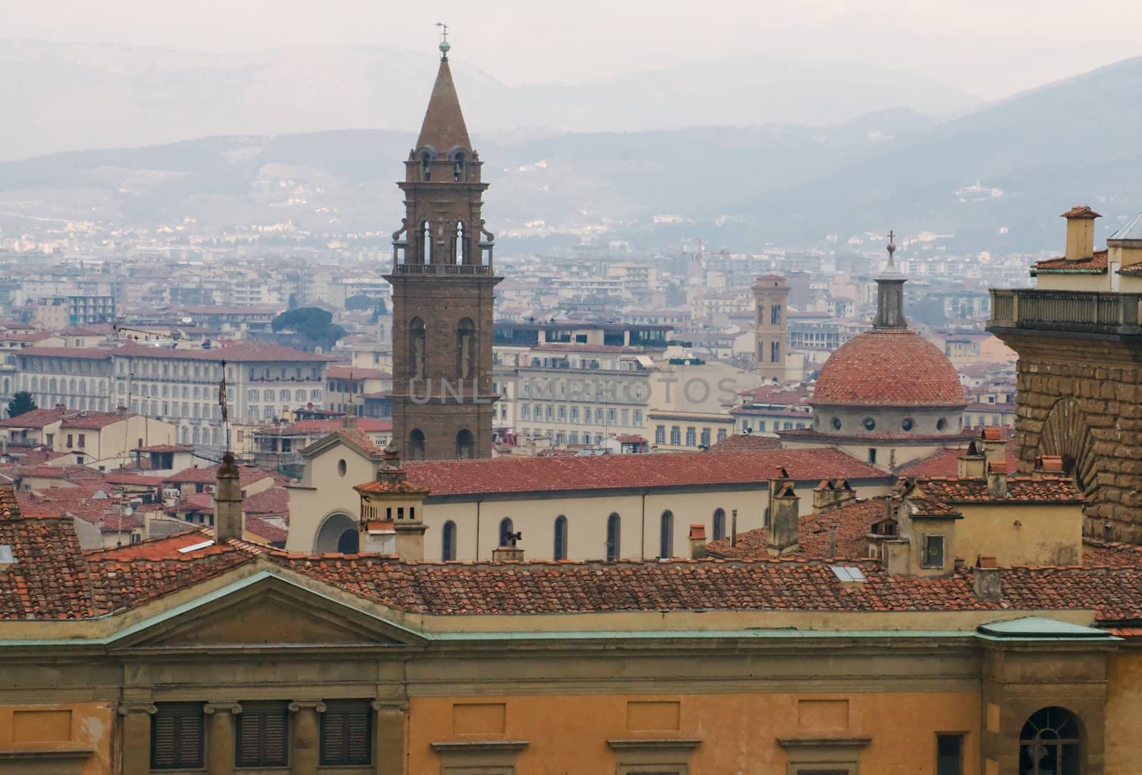 View of Florence on a cloudy winter day