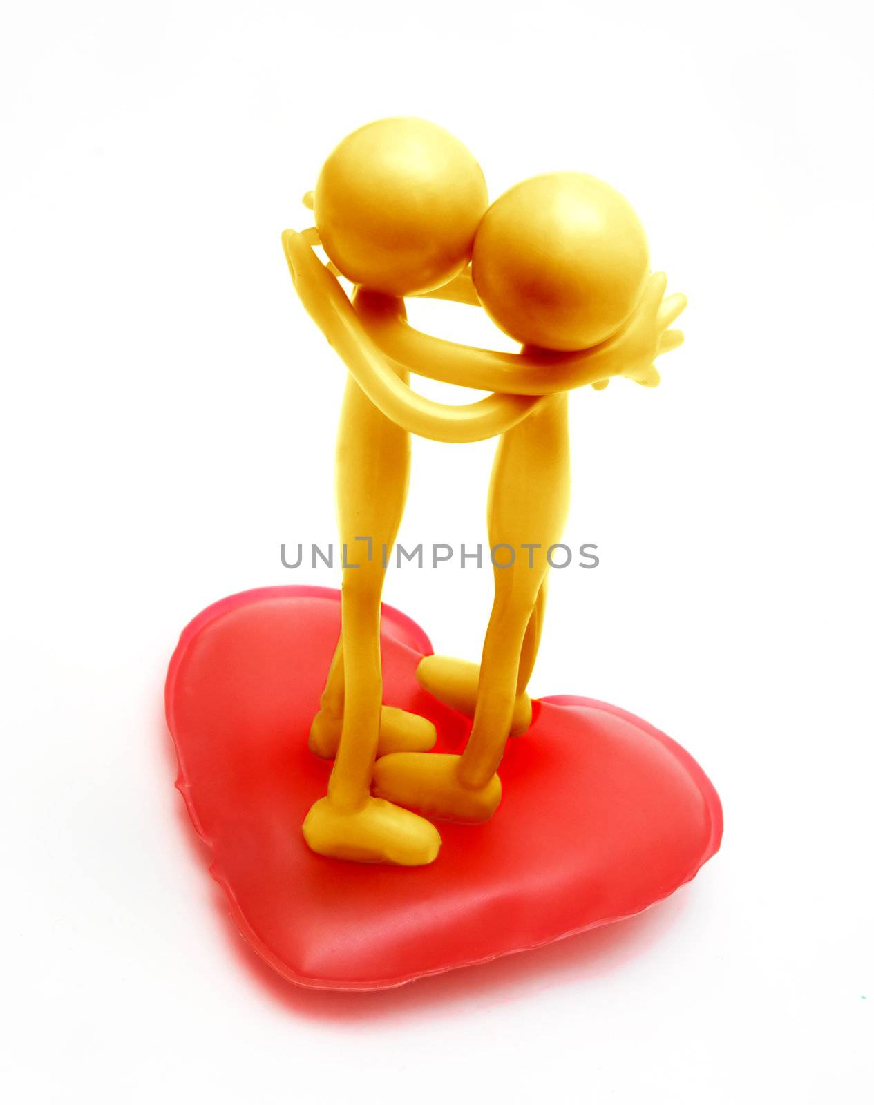 Love concept. Two human figures hugging each other on the red heart
