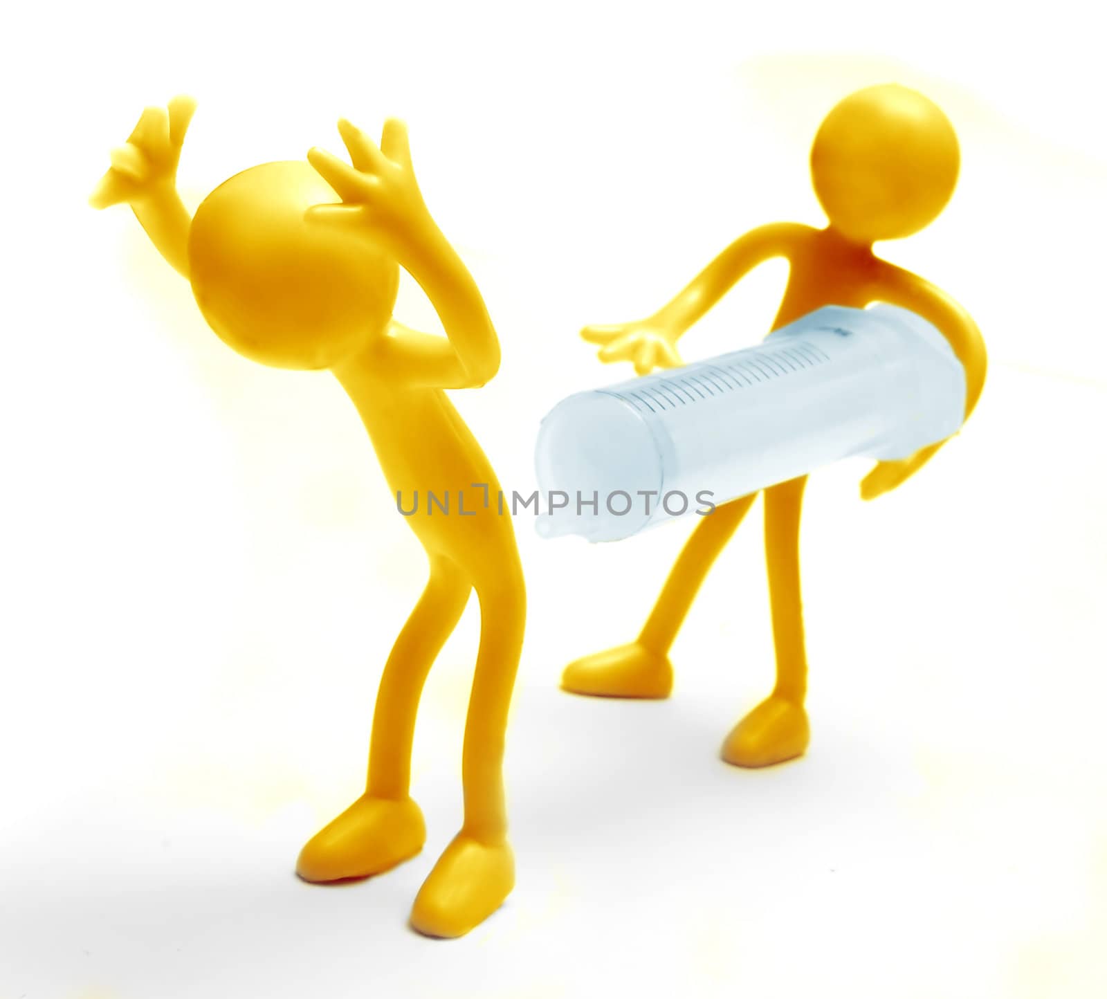 Giving an injection. Conceptual, on white background