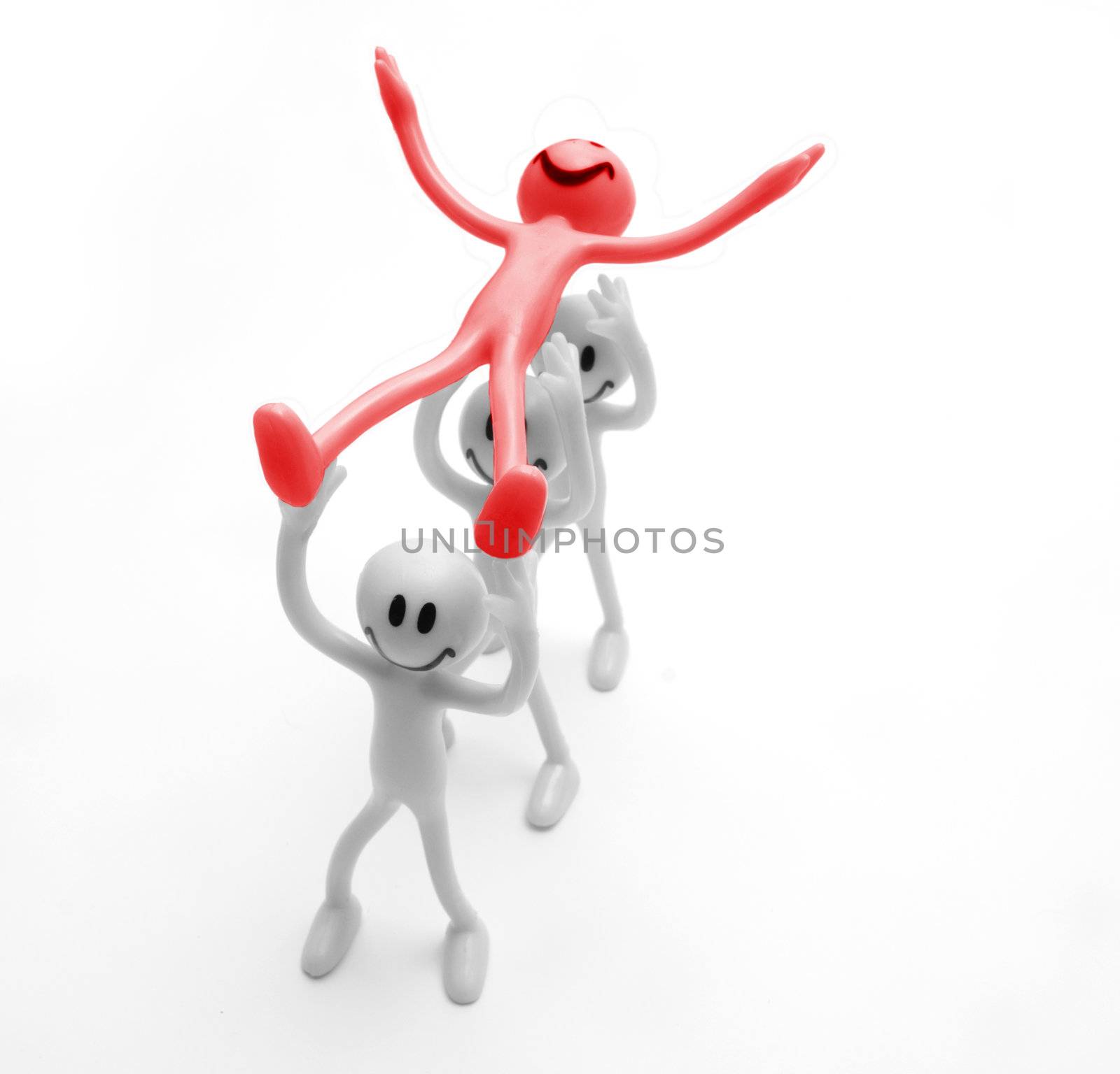 People carrying a leader. Conceptual, isolated on white