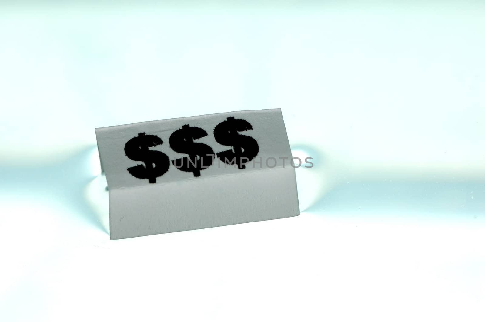 Card floating on water surface with printed: $$$