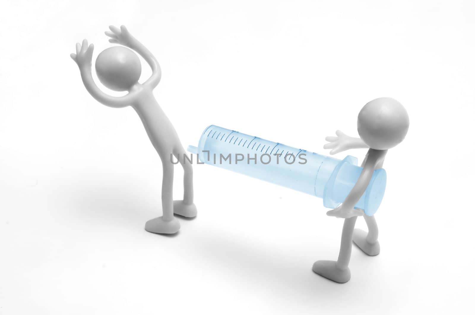 Giving an injection. Conceptual, on white background