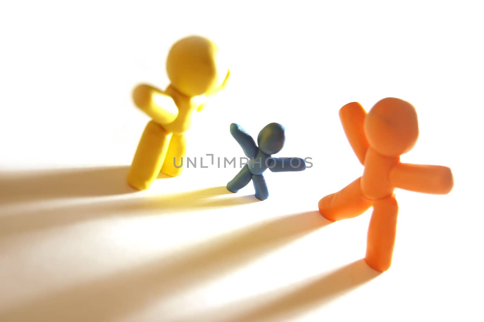 3 plasticine figures staying together and celebrating