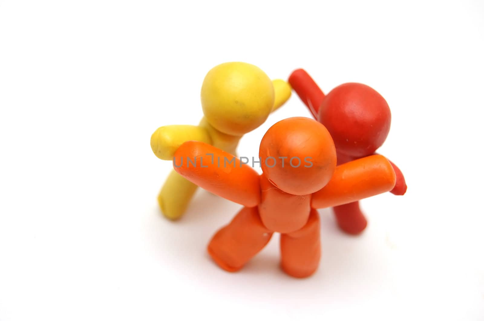 3 plasticine figures staying together and celebrating
