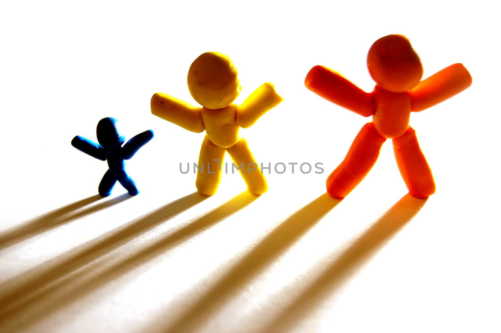 3 plasticine figures staying together and celebrating