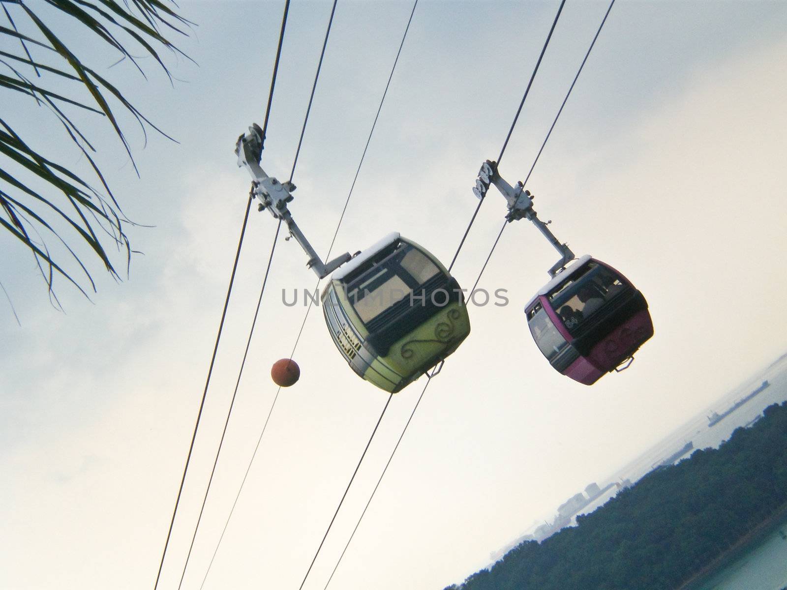 Shot of two cable cars taken in singapore