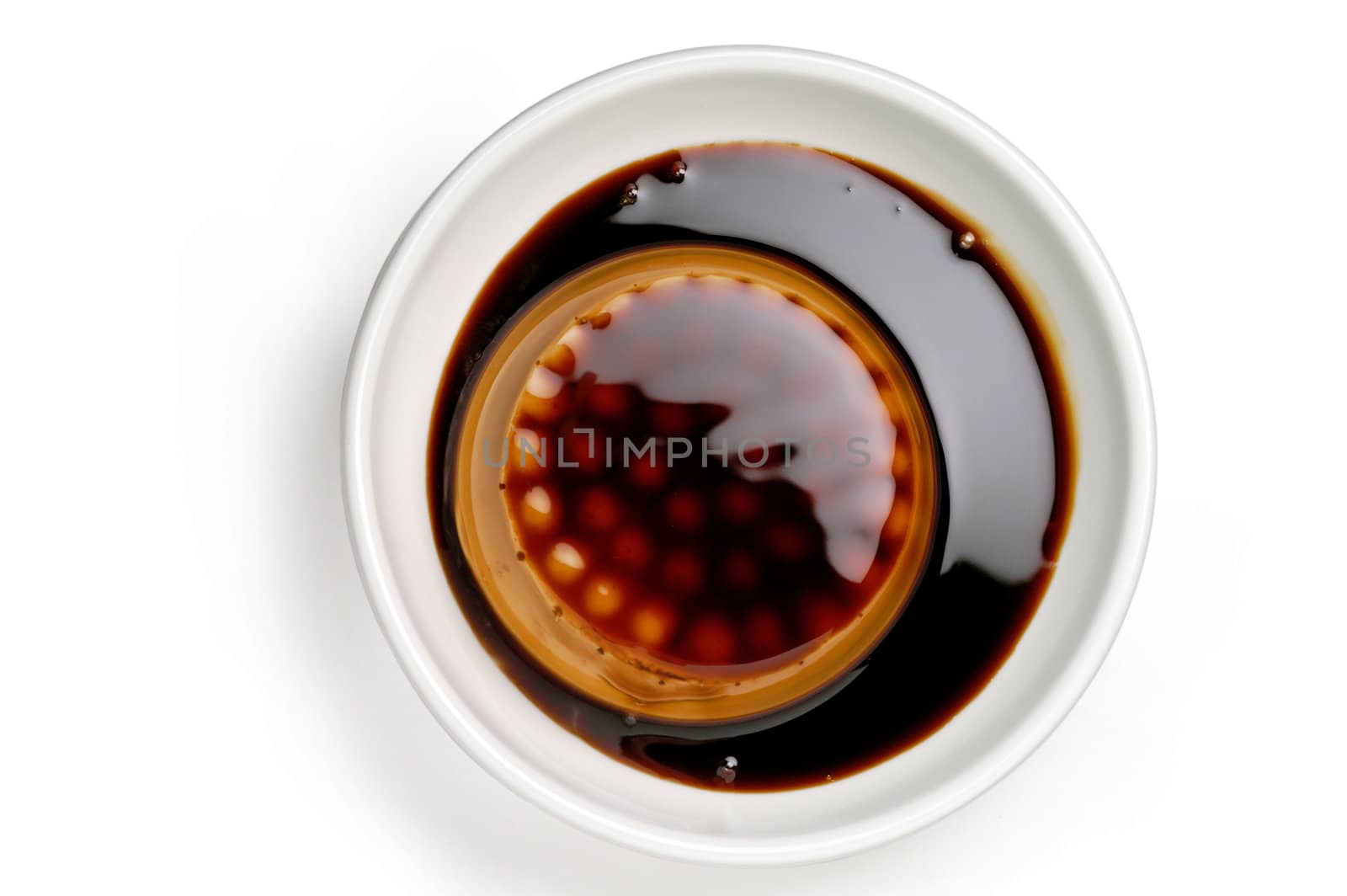 Coffee cream dessert closeup from top with clipping path