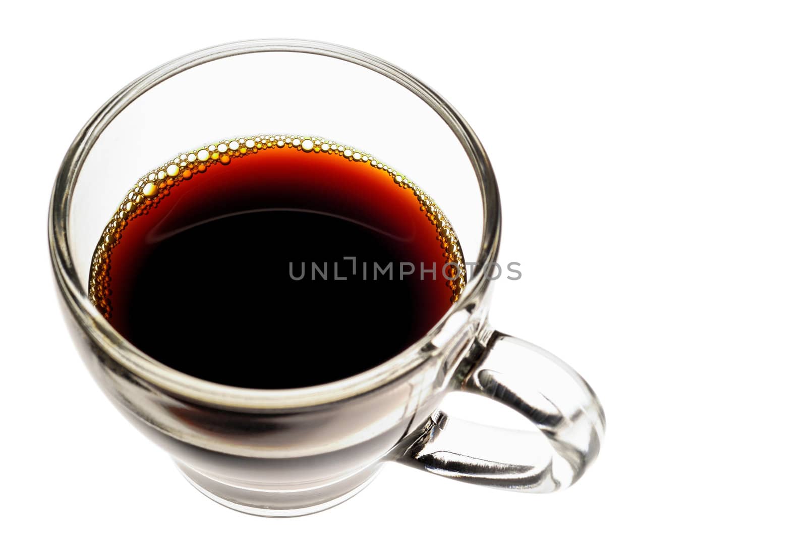 Coffee in glass  cup on white background (seen from above) horizontal with clipping path