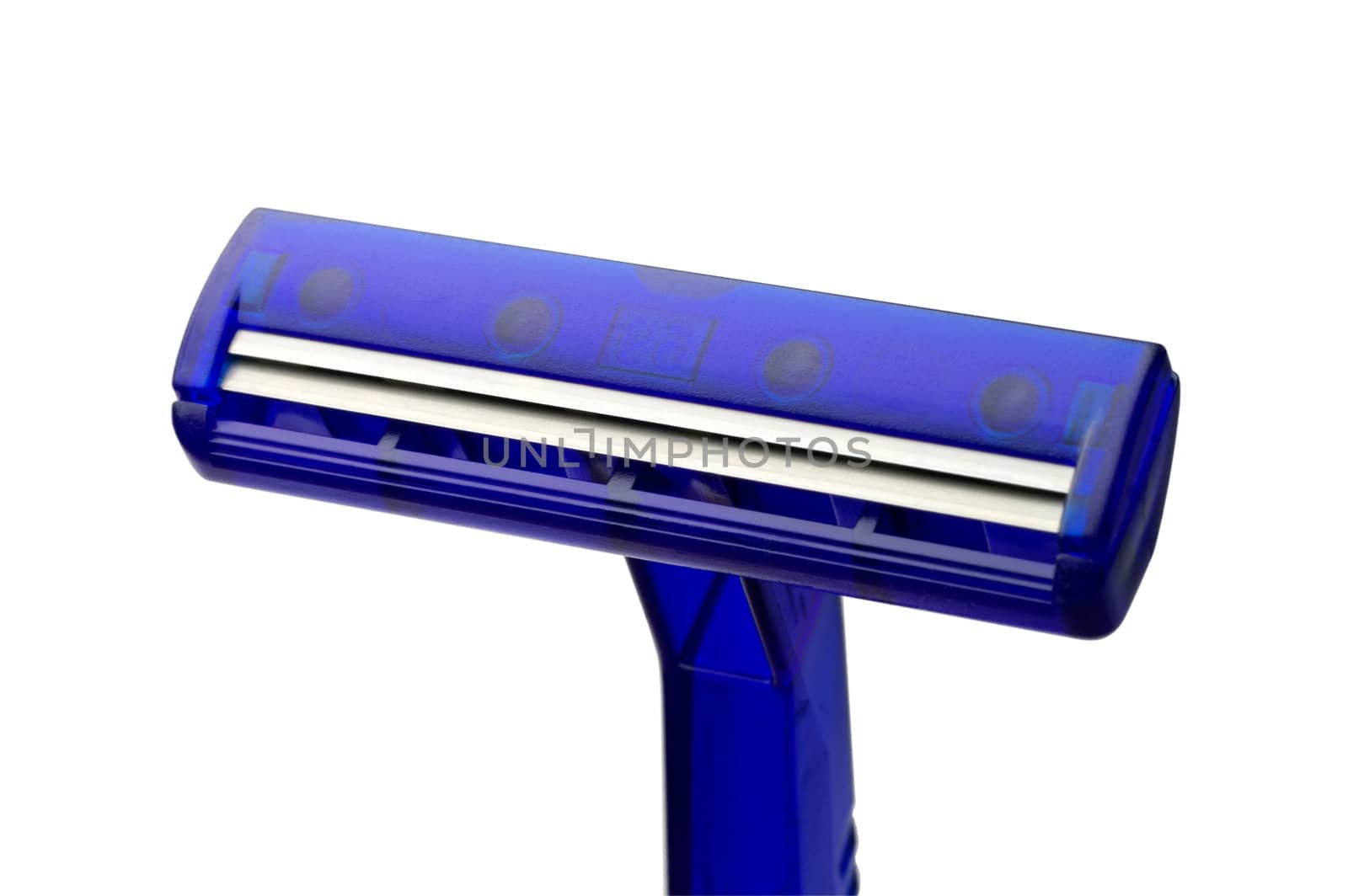 Blue razor closeup with clipping path by Laborer