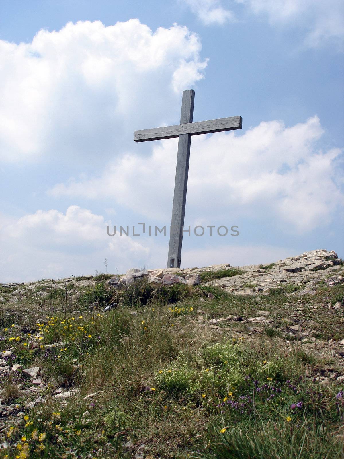 Wooden Cross On Top Of Hasenmatt Summit In Jura Mountains Switzerland