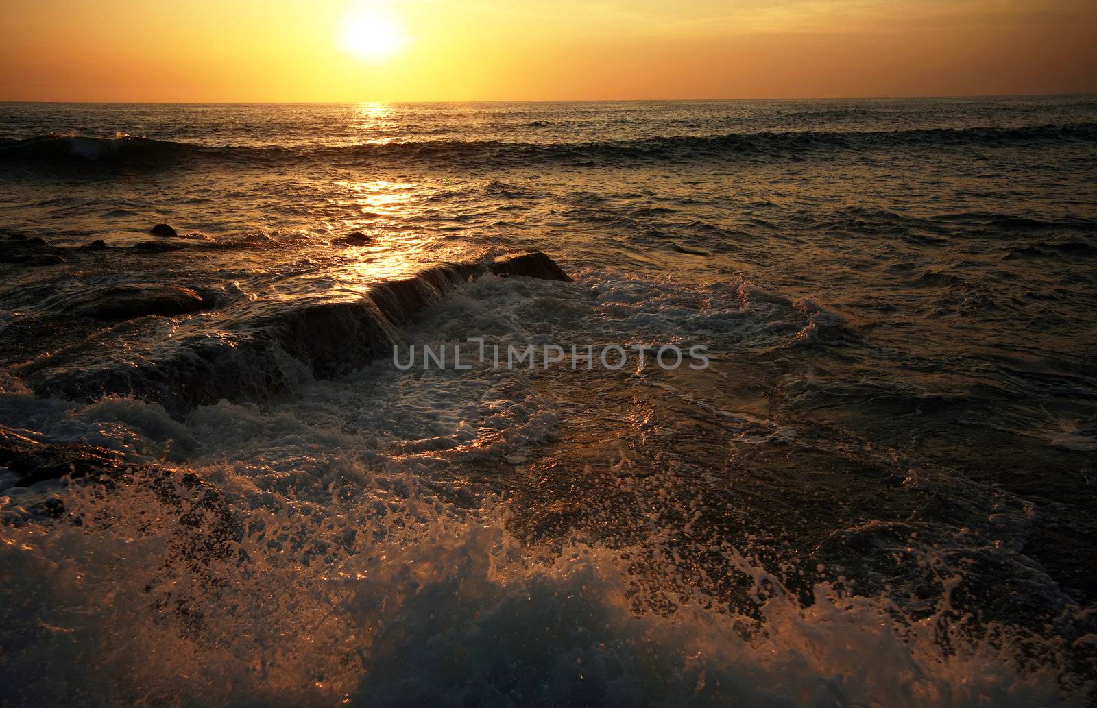 Coastline Indian ocean on sunset