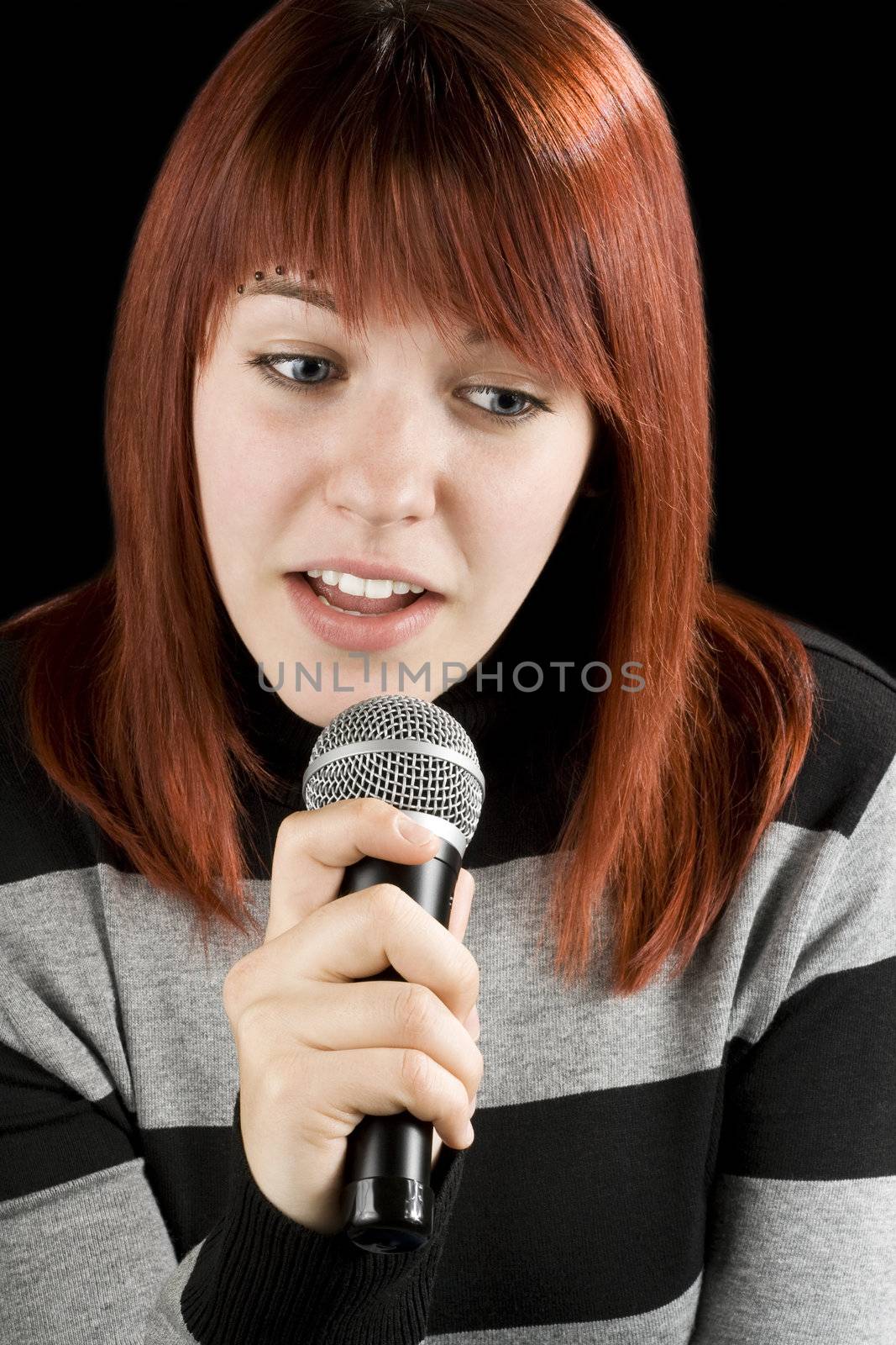 Girl singing karaoke by domencolja