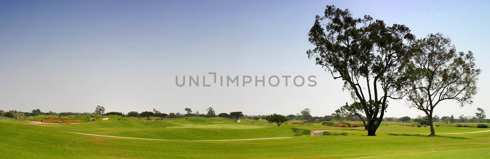 Panoramic shot of a golf fairway near Ventura