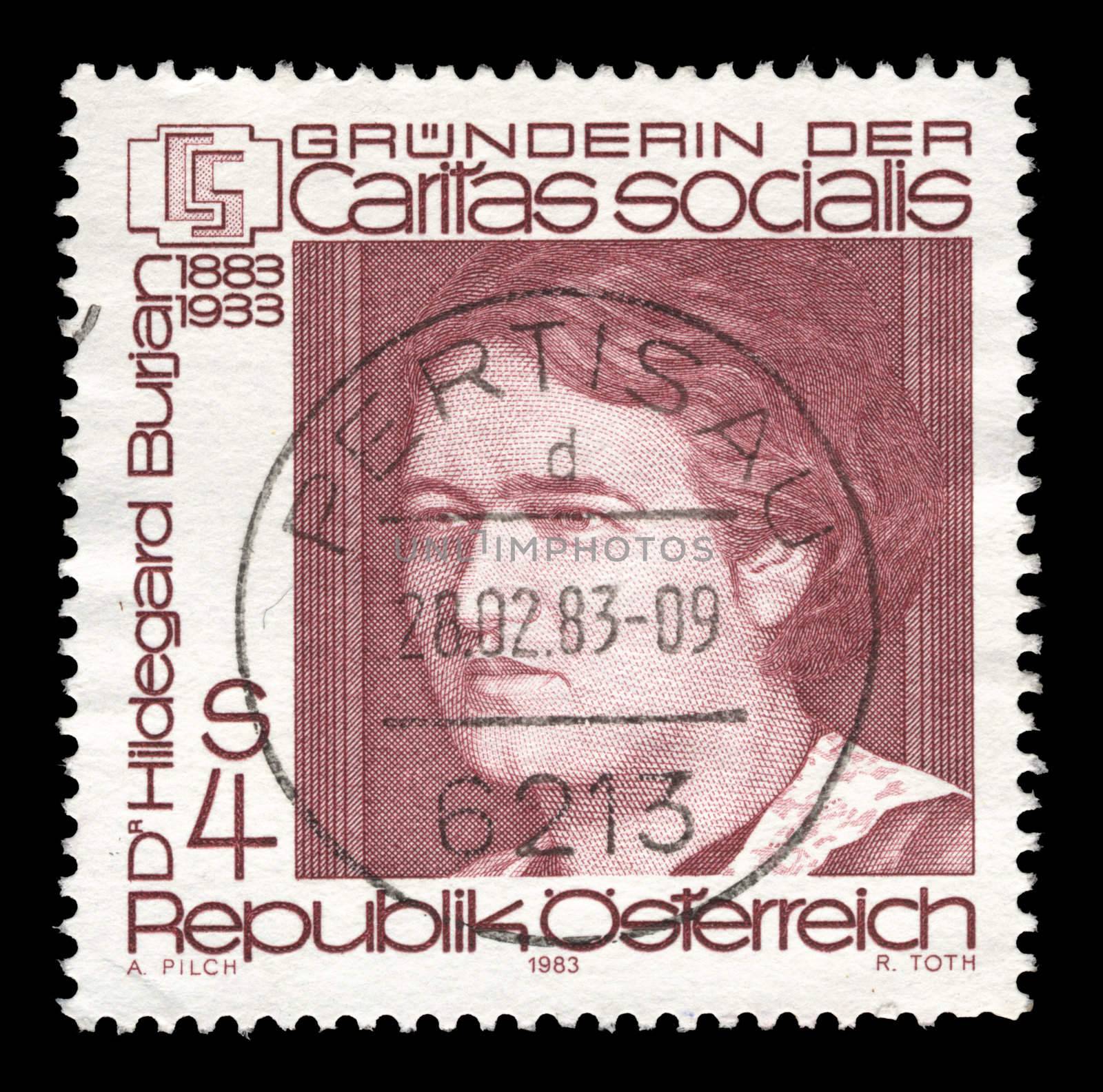 old austrian postage stamp commemorating hildegard burjan, caritas founder