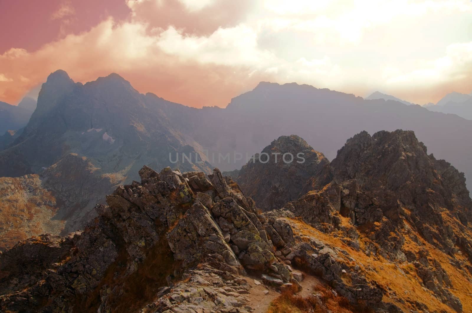 Mountains sunset landscape. Tatra colorful picture
