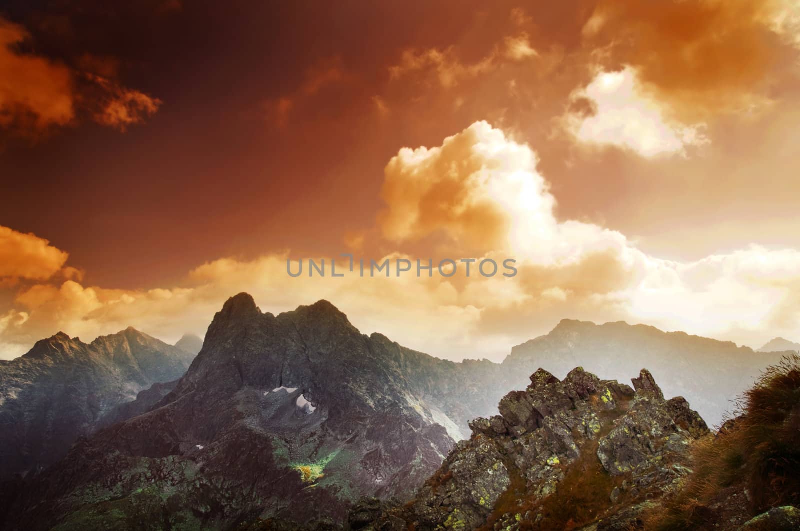 Mountains sunset landscape. Tatra colorful picture