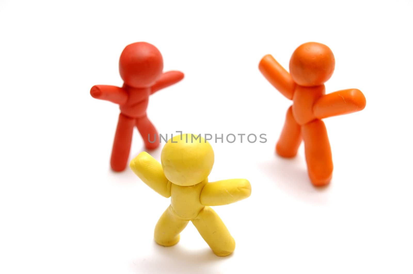 3 plasticine figures staying together and celebrating