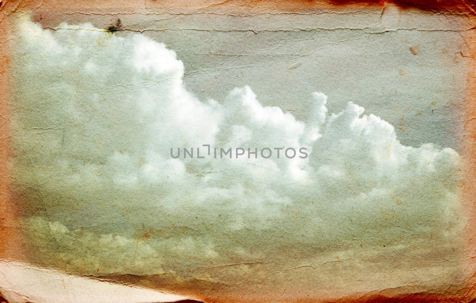 Old grunge paper, a picture of clouds, sky