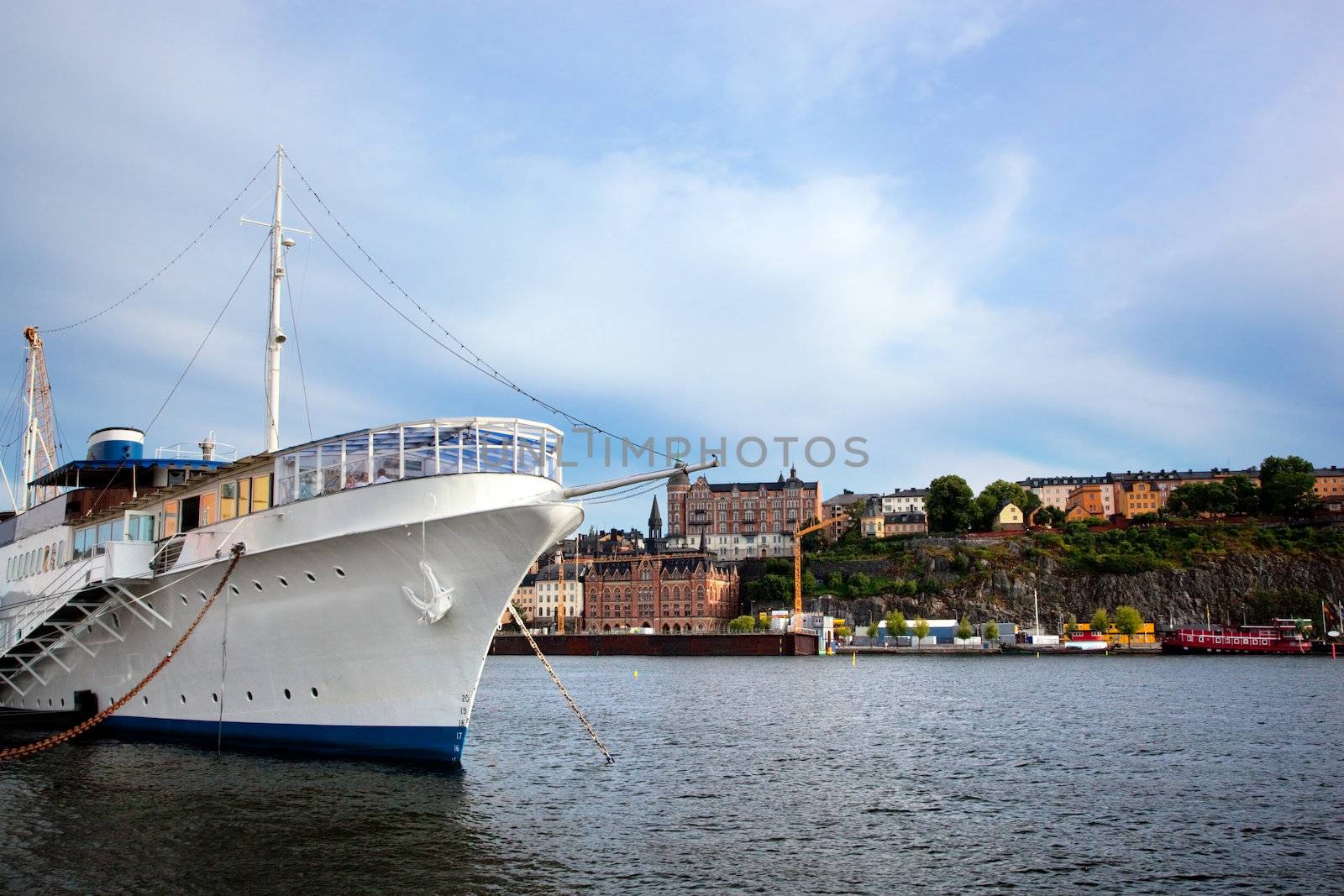 Stockholm, Sweden in Europe. Ship and waterfront view