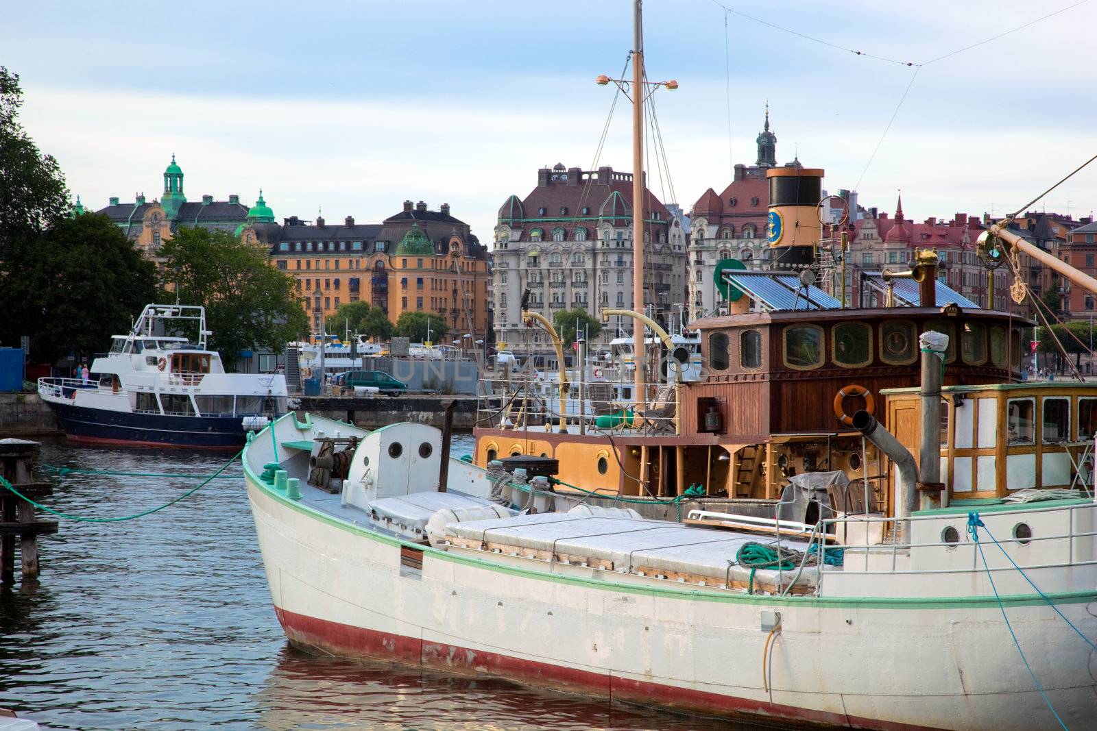 Stockholm, Sweden in Europe. Ship and waterfront view