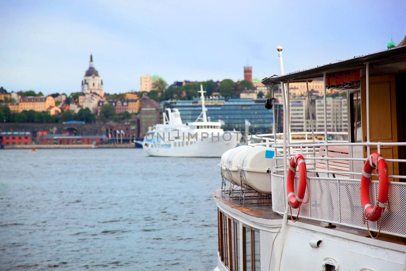 Stockholm, Sweden in Europe. Ship and waterfront view