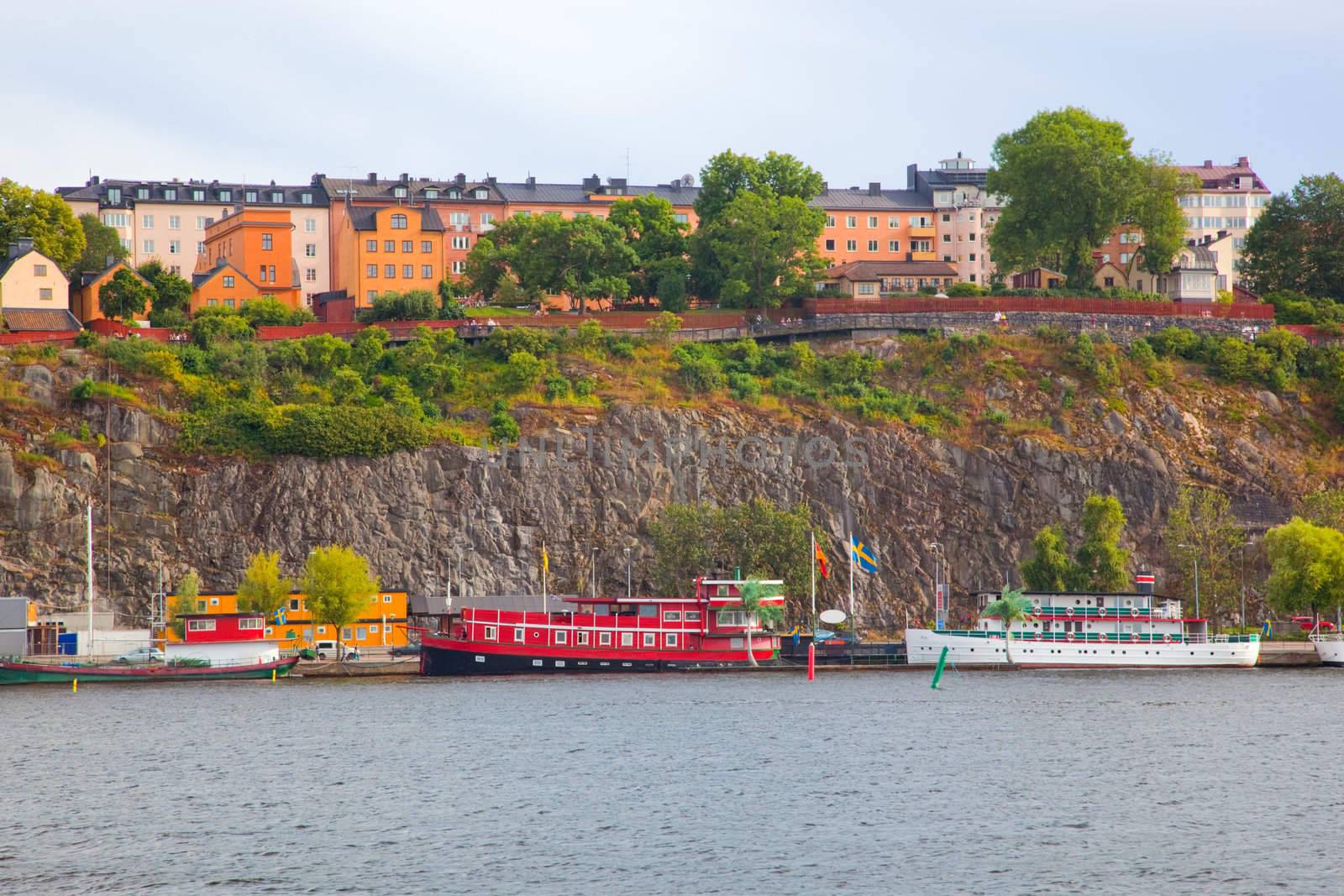 Stockholm, Sweden in Europe. Waterfront view on architecture