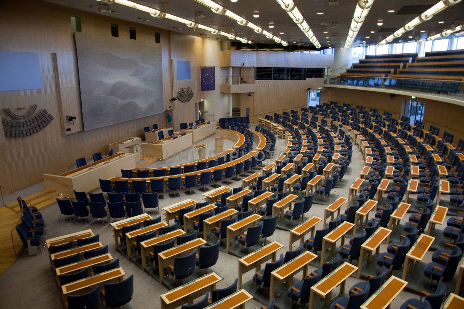 Stockholm, Sweden. July 2011, the interior of Swedish parliament during a summer break