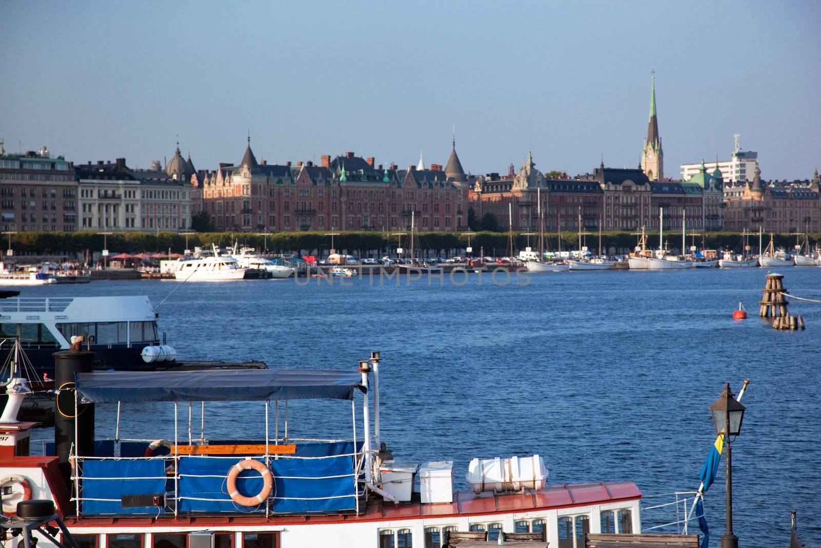 Stockholm, Sweden in Europe. Ship and waterfront view
