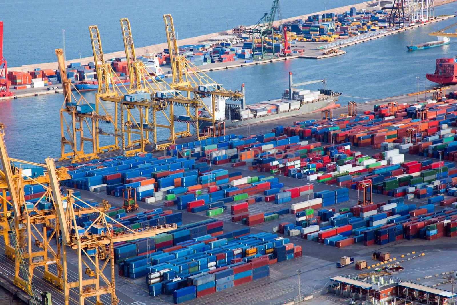 Harbor with lots of cargo. Industrial