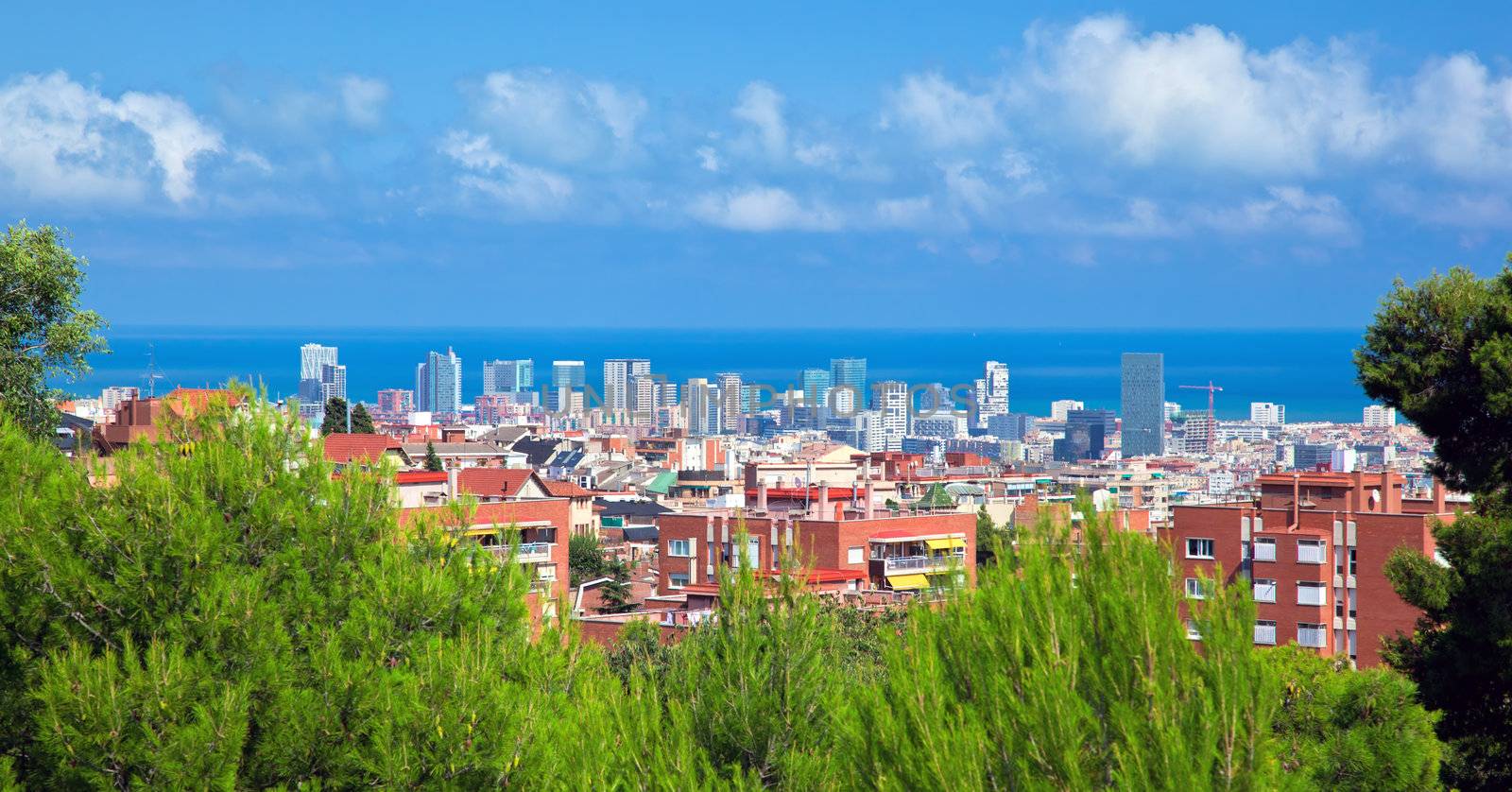 Downtown panorama of Barcelona, Spain. View from the Park Guell