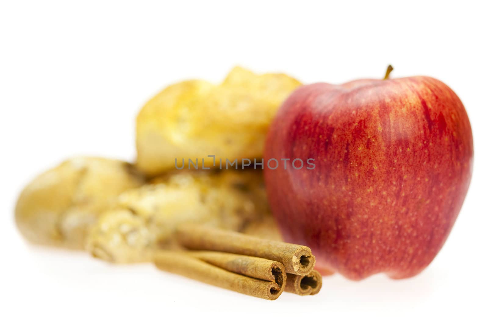  apple, bread and cinnamon isolated on white by jannyjus