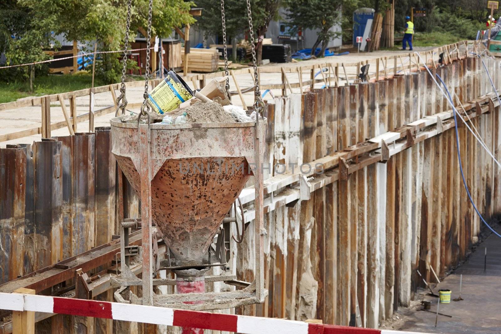 Construction site with various machines