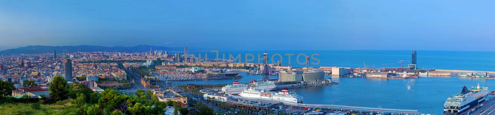 Barcelona, Spain at summer. Very wide, high quality panorama