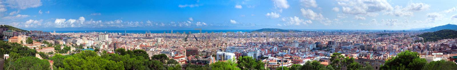 Barcelona, Spain at summer. Very wide, high quality panorama