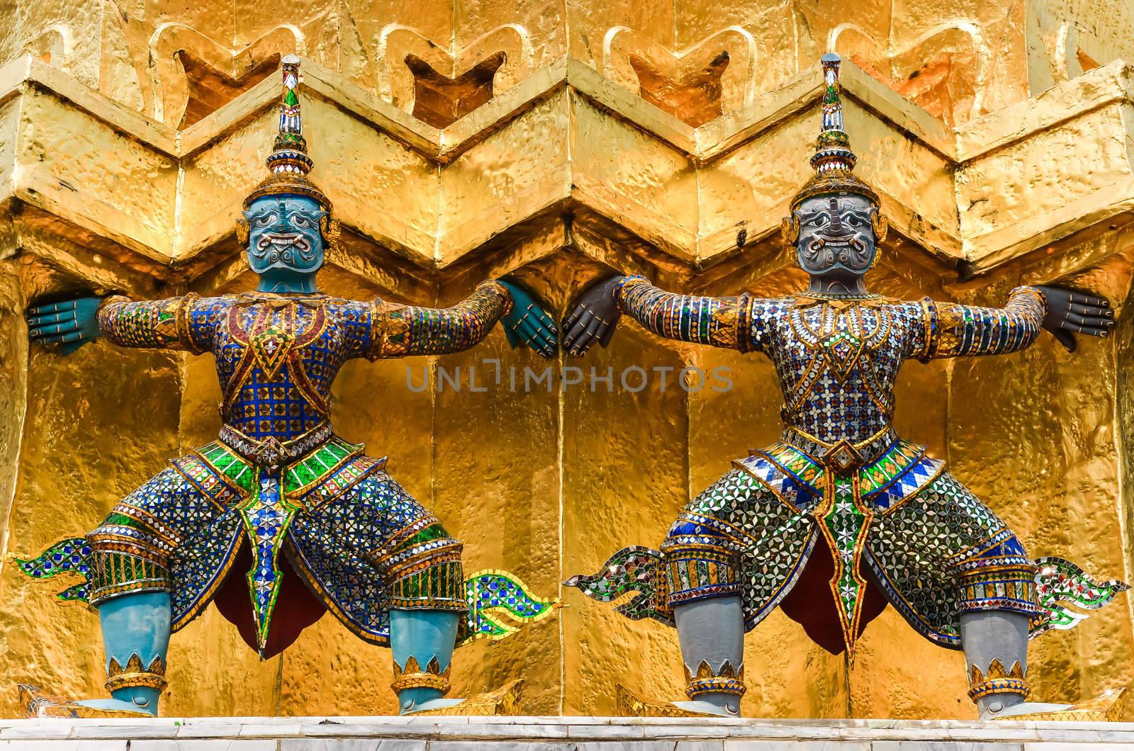 Detail of statues in Grand palace temple, Bangkok by martinm303