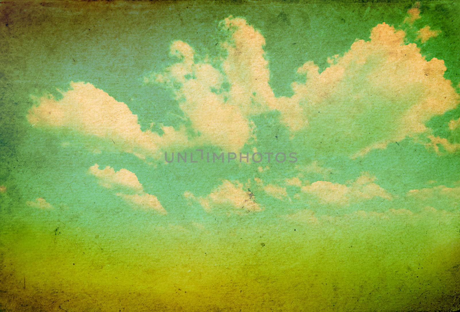 Landscape with clouds on old vintage grunge paper