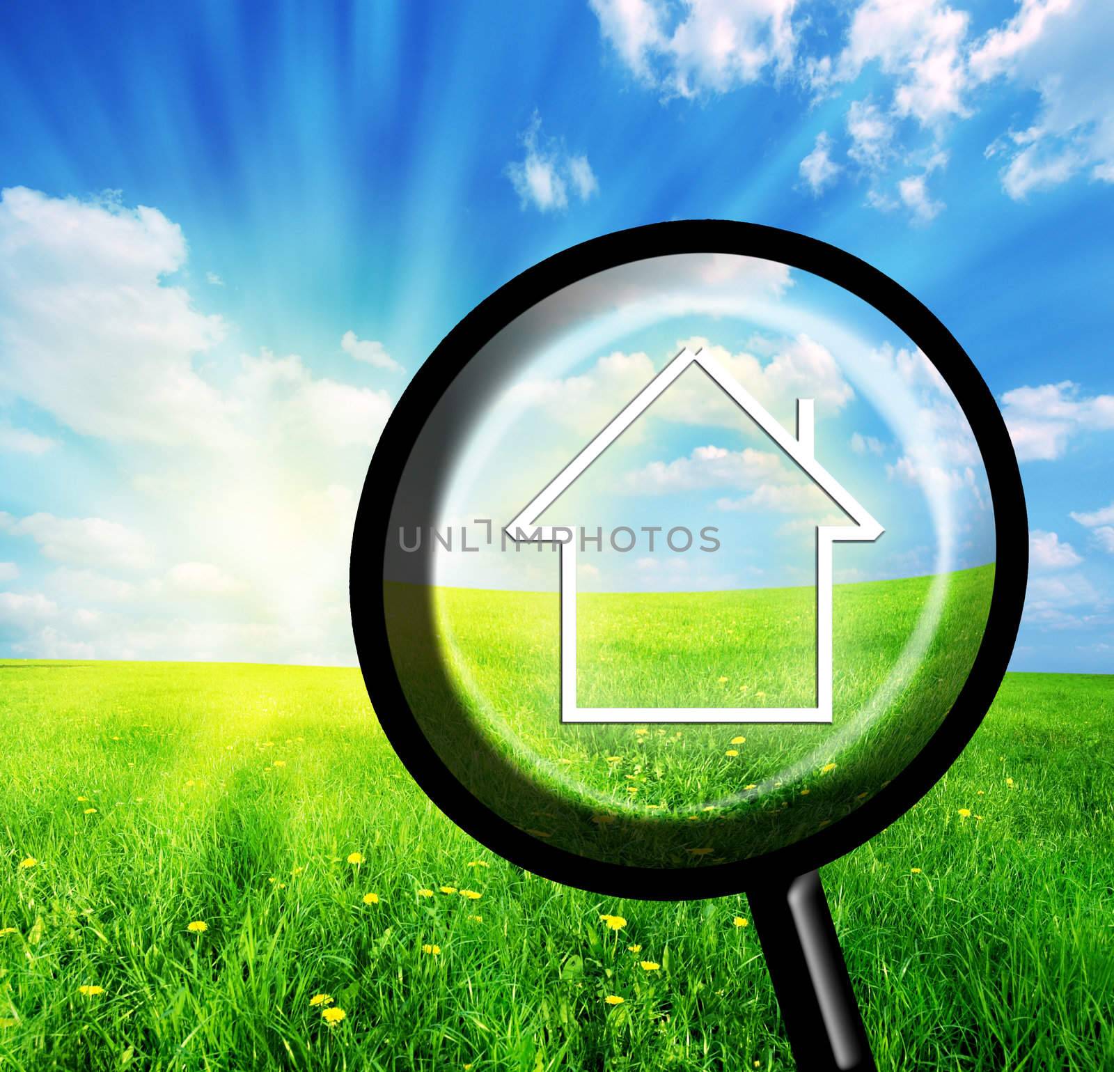 New house imagination in loupe. Conceptual image