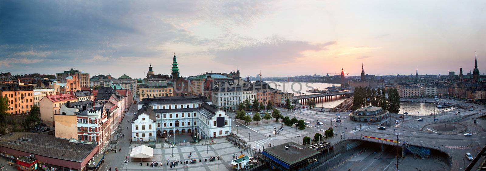 Stockholm, Sweden wide panorama at sunset by photocreo