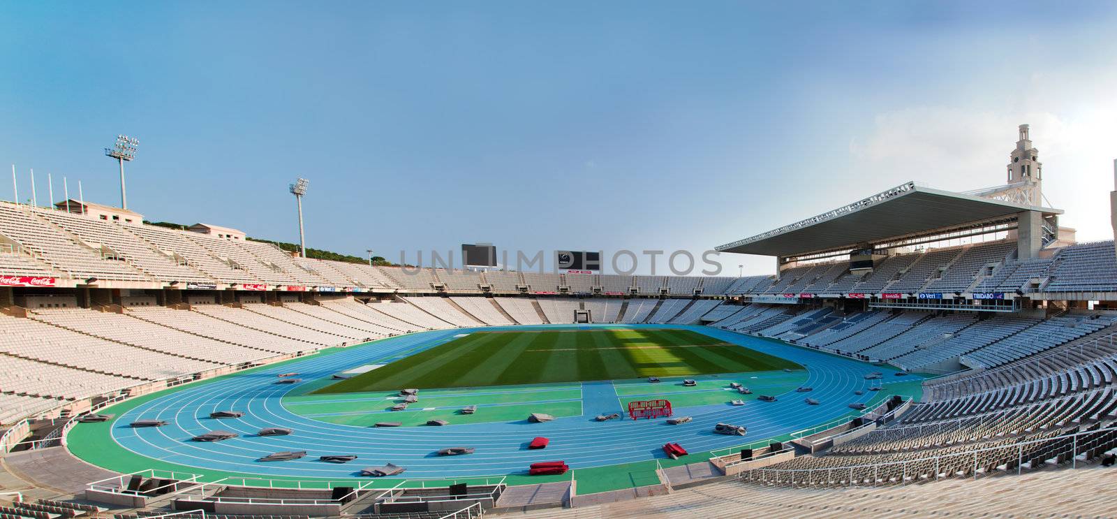 Olympic stadium in Barcelona, Spain. Wide panoramic view
