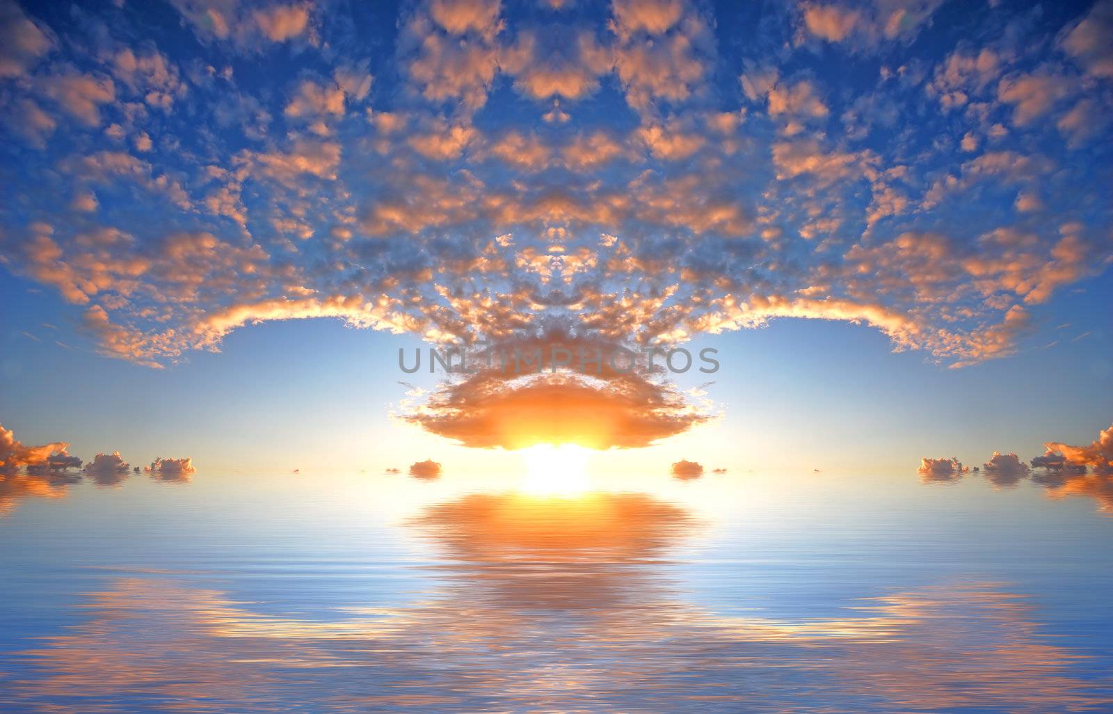 Picture of dramatic sunset sky above ocean