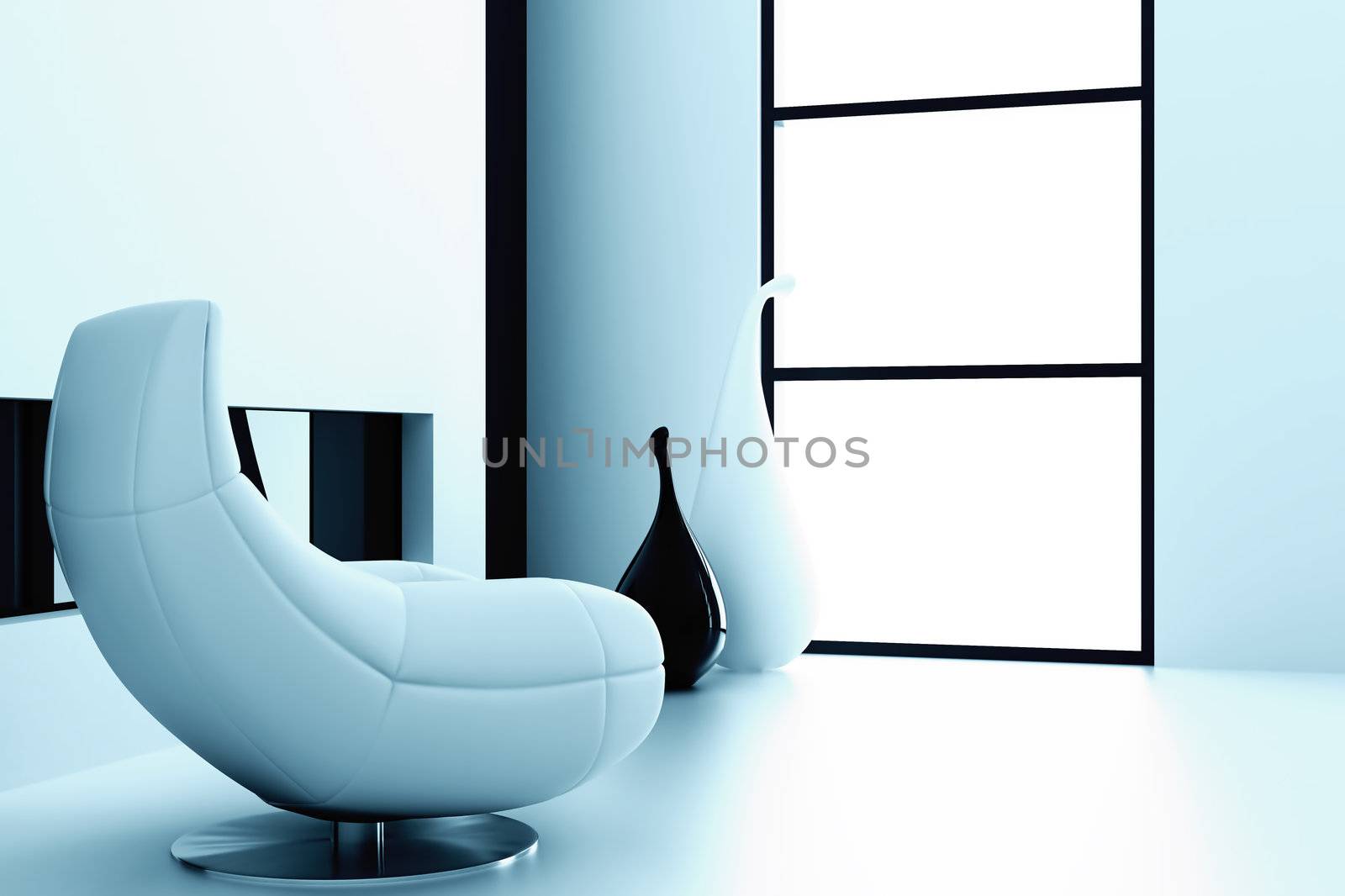 single chair and vases near window in modern interior by Serp
