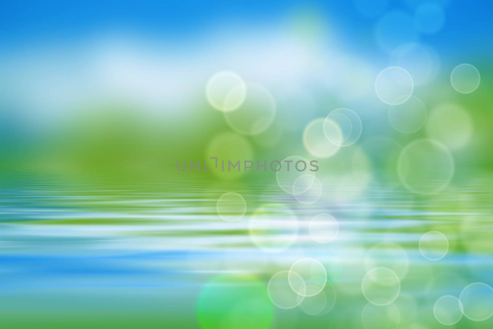 nature background with water waves and greens