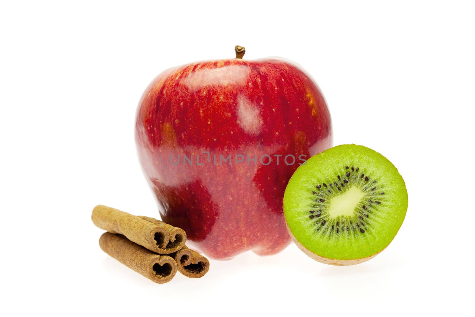 apple, kiwi and cinnamon isolated on white by jannyjus