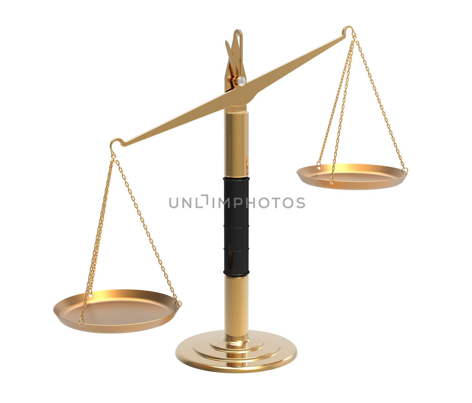 Vintage apothecary scales in unbalance isolated on white 3d render