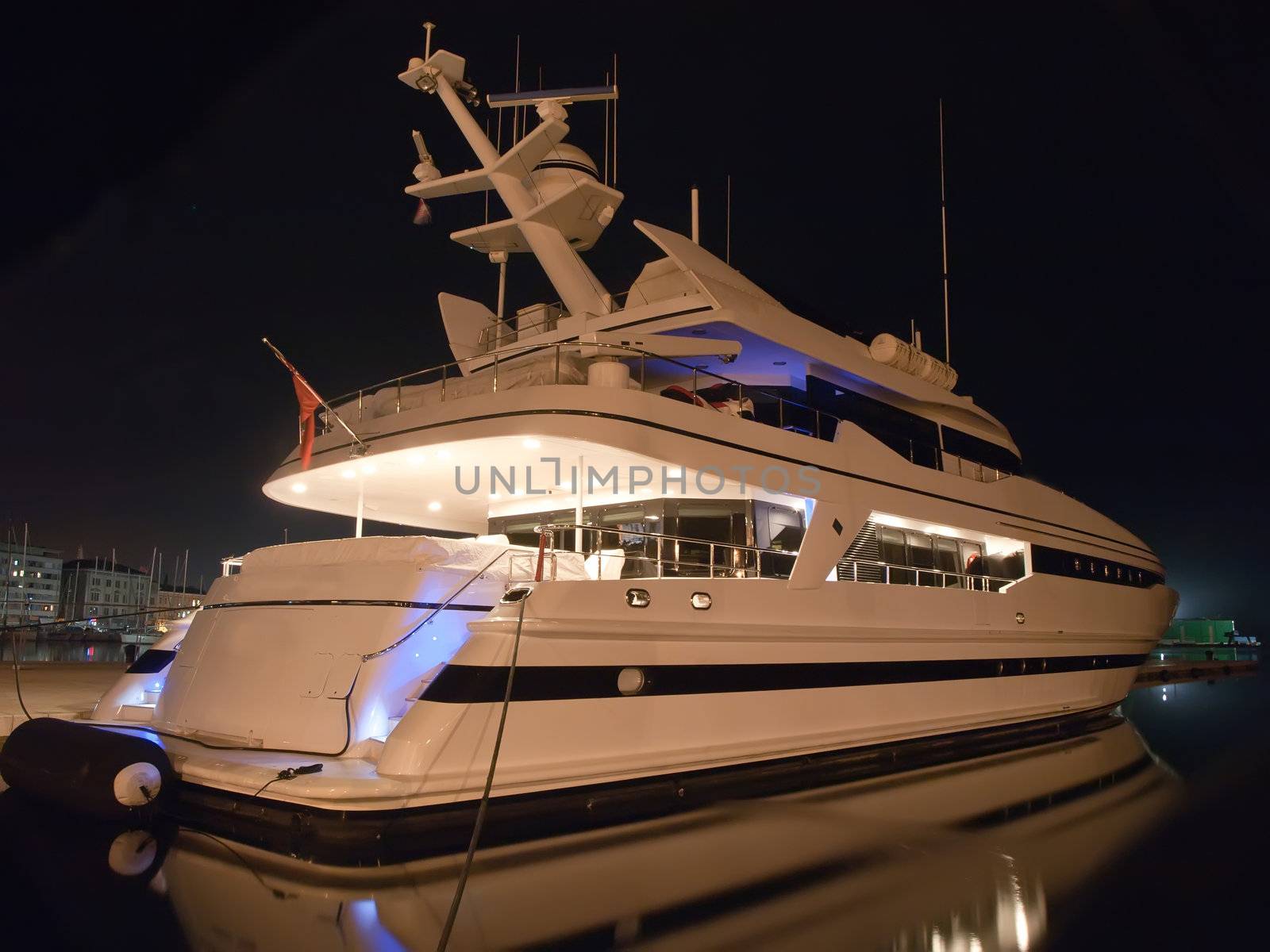 luxury yacht in winter night