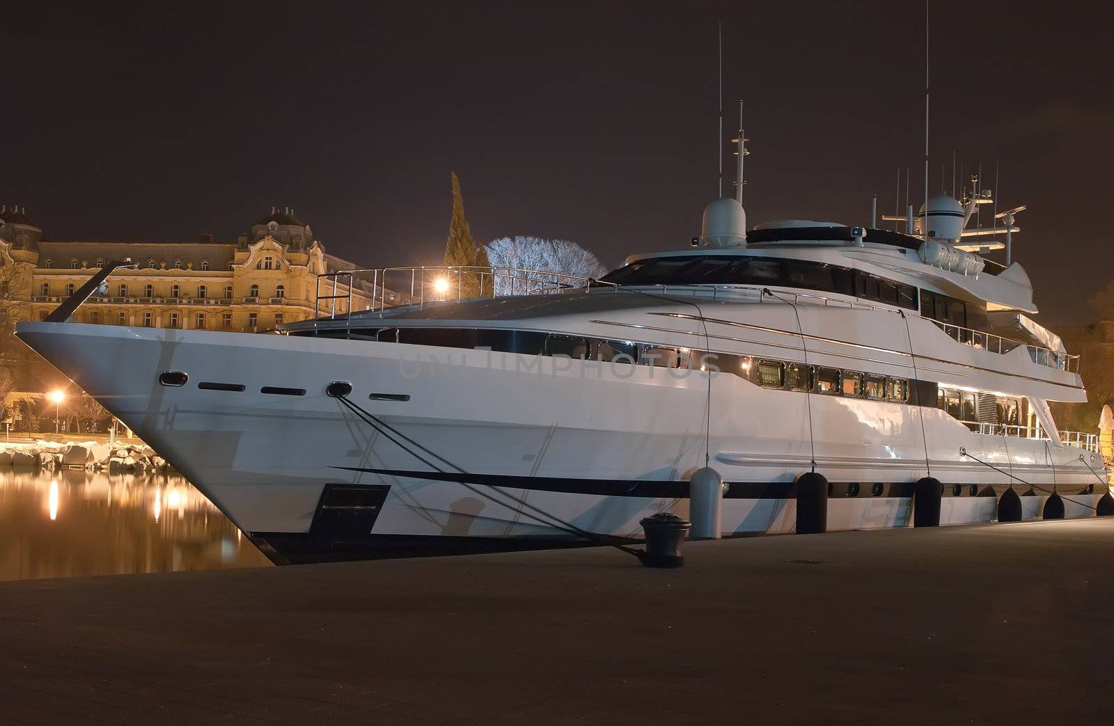 modern luxury yacht in the night