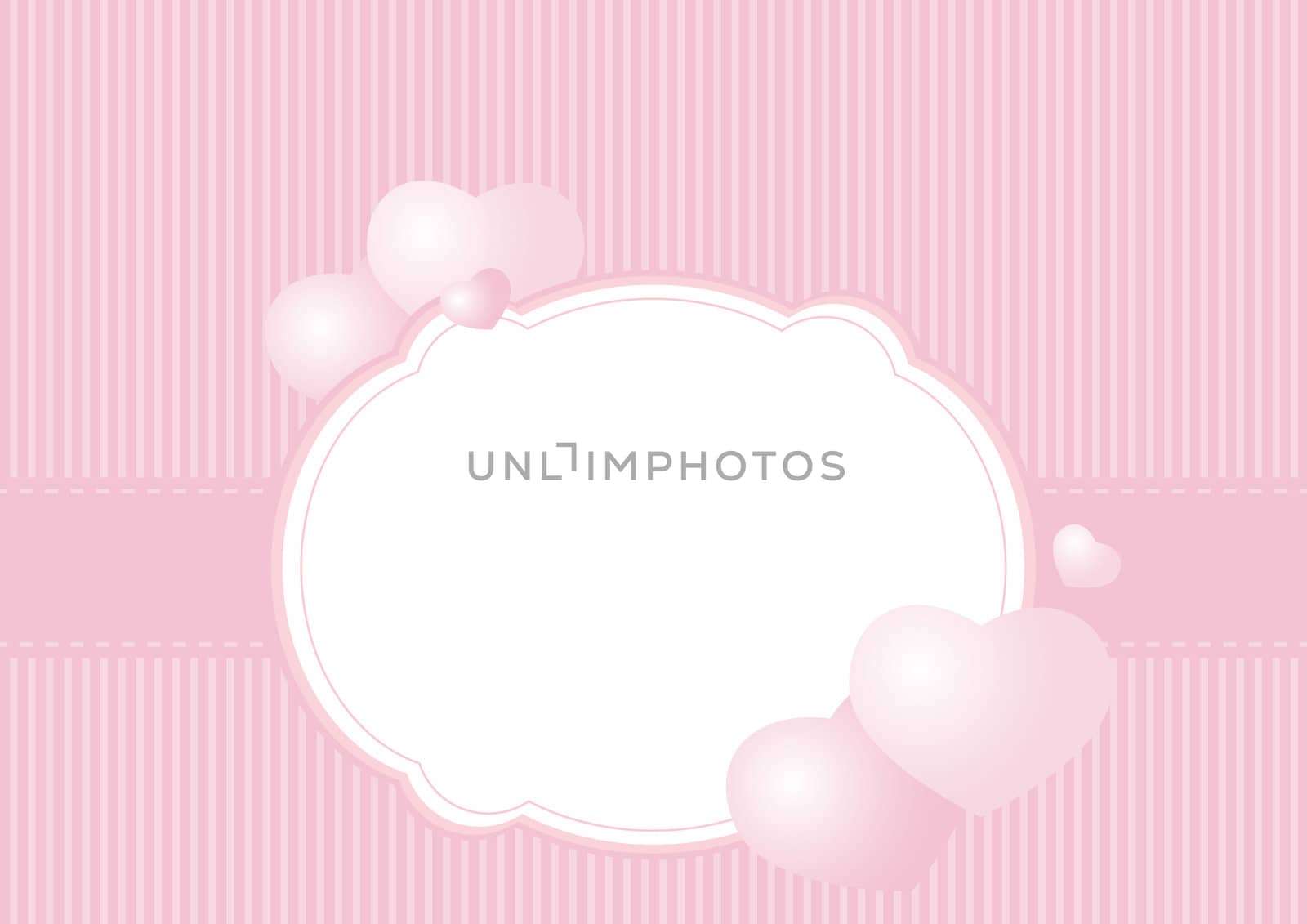 greeting card with hearts on a pink striped background